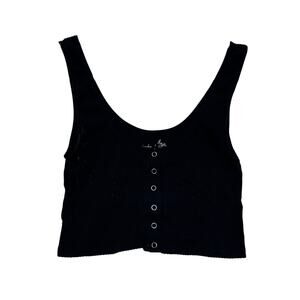 Intimately Free People Ribbed Tank Top Button Front Black